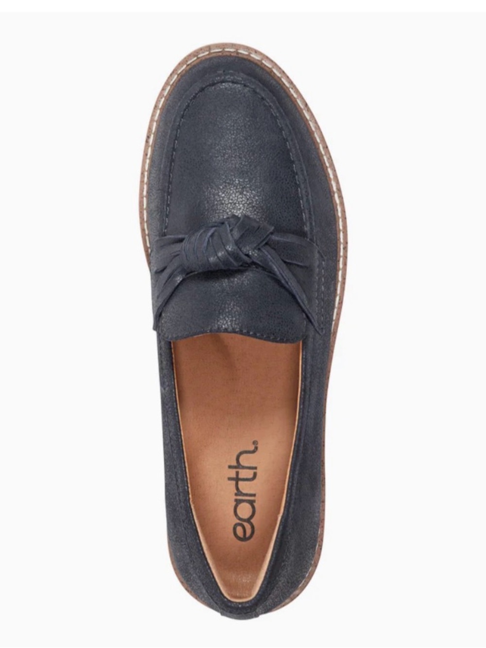 Earth Jayde Navy Leather Knot Slip-On Loafer with Contrast Sole
